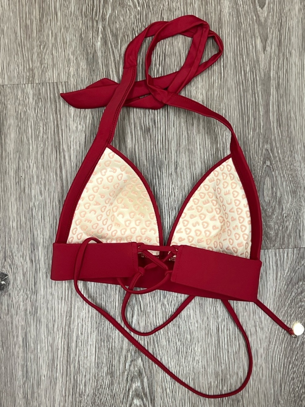 Red Halter Bikini Top With Cups Tie Back - Picture 3 of 6